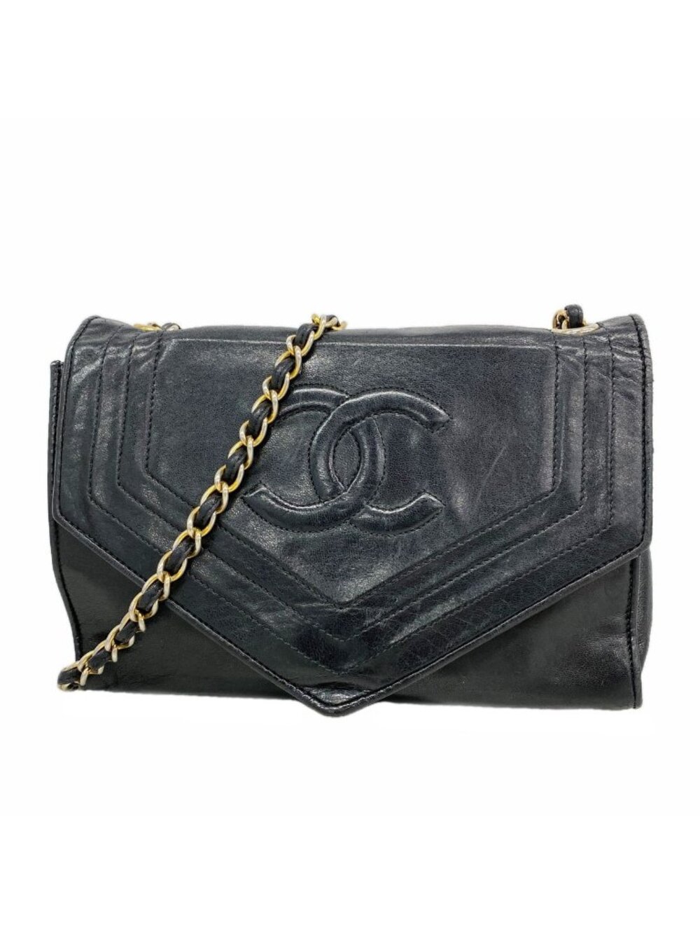 Chanel Shoulder Bag Lambskin Black Gold